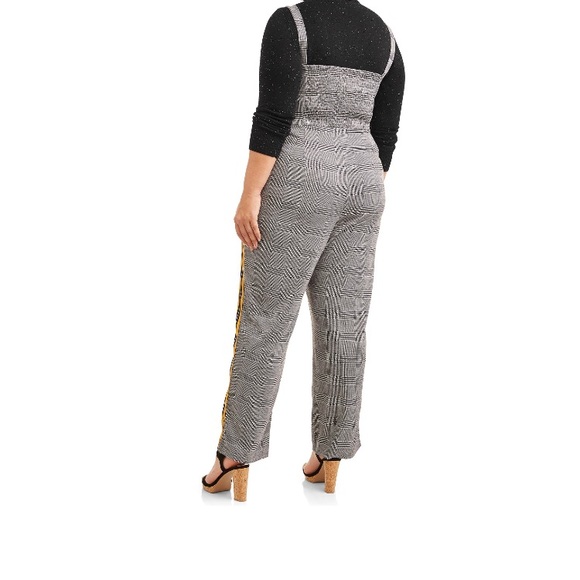 Women's Plus Size Menswear Plaid Jumpsuit with Varsity Side Striping Size 30/32 - Picture 2 of 6